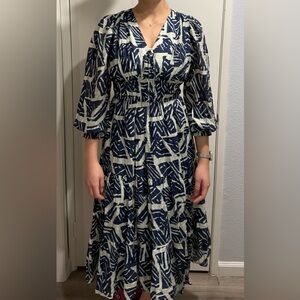 Navy and White Patterned Dress